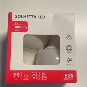 IKEA SOLHETTA LED Bulb - White and Red Packaging
